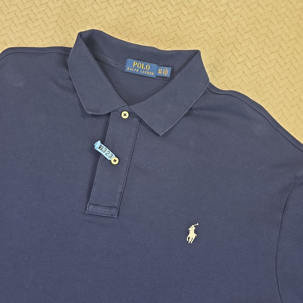 Polo Ralph Lauren Mens XLT Navy Blue Short Sleeve Mesh Polo Shirt Logo
